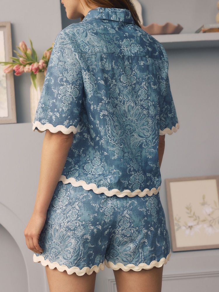 Ensemble short Laura Ashley en coton et lin boutonné à travers le short festonné - Image 3 of 4