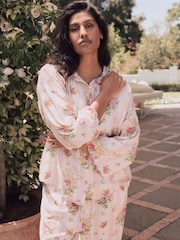 Laura Ashley Yellow Amelie Stripe Button Through Scalloped Pyjamas - Image 3 of 6