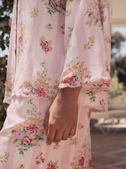 Laura Ashley Yellow Amelie Stripe Button Through Scalloped Pyjamas - Image 4 of 6