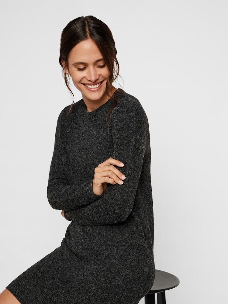 VERO MODA Black Soft Touch Round Neck Knitted Jumper Dress - Image 3 of 5