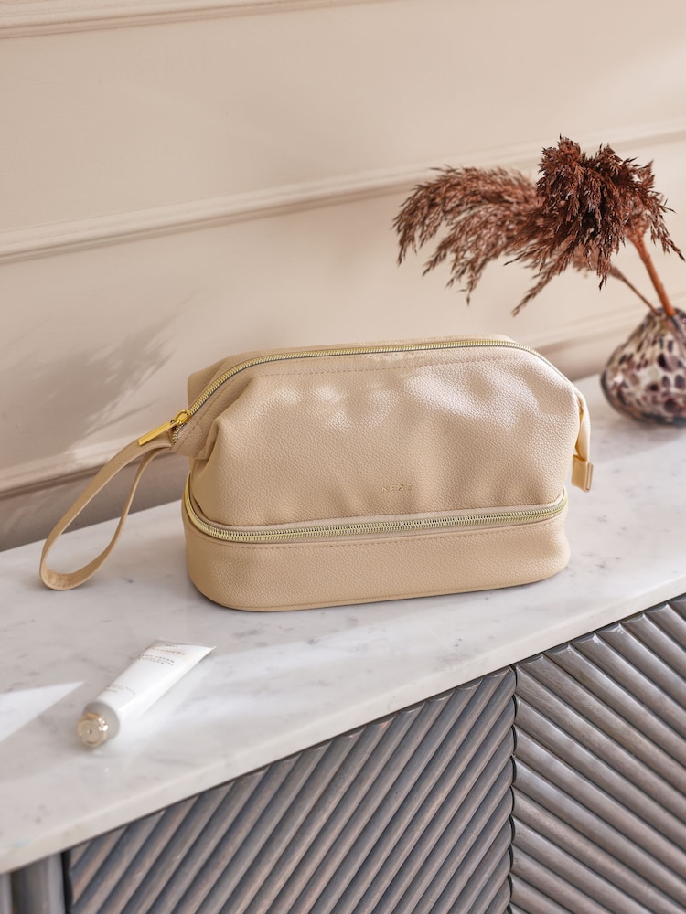 Faux Leather Makeup Bag With Zip Brush Compartment - Image 1 of 7