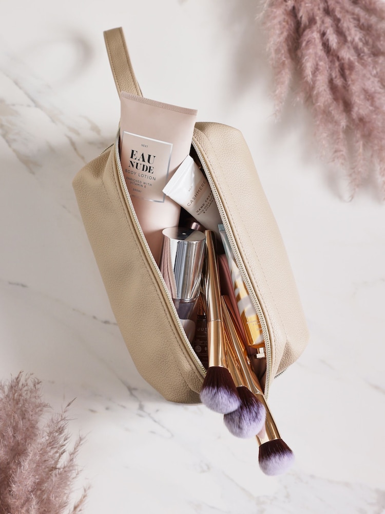 Faux Leather Makeup Bag With Zip Brush Compartment - Image 2 of 7