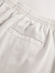 Light Grey Relaxed Fit Linen Cotton Elasticated Waist Drawstring Trousers - Image 10 of 10