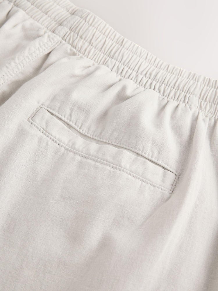 Light Grey Relaxed Fit Linen Cotton Elasticated Waist Drawstring Trousers - Image 10 of 10