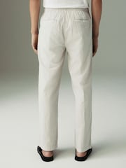 Light Grey Relaxed Fit Linen Cotton Elasticated Waist Drawstring Trousers - Image 3 of 10