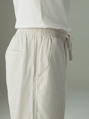 Light Grey Relaxed Fit Linen Cotton Elasticated Waist Drawstring Trousers - Image 5 of 10