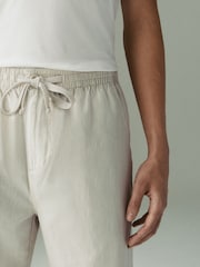 Light Grey Relaxed Fit Linen Cotton Elasticated Waist Drawstring Trousers - Image 6 of 10