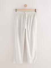 Light Grey Relaxed Fit Linen Cotton Elasticated Waist Drawstring Trousers - Image 7 of 10