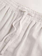 Light Grey Relaxed Fit Linen Cotton Elasticated Waist Drawstring Trousers - Image 9 of 10