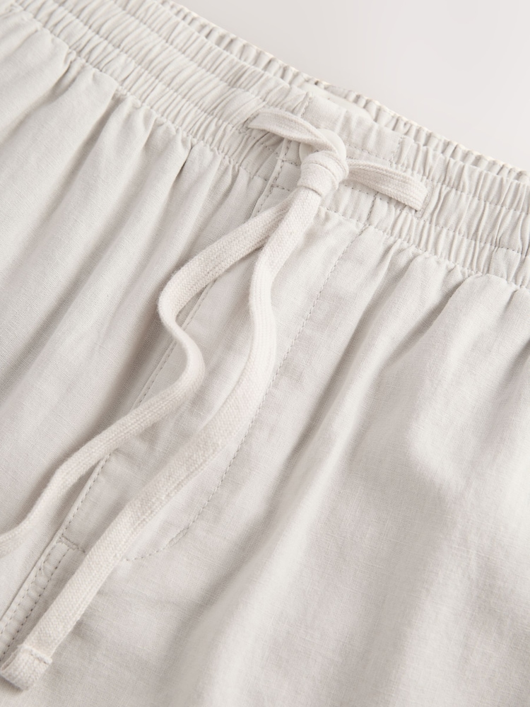 Light Grey Relaxed Fit Linen Cotton Elasticated Waist Drawstring Trousers - Image 9 of 10