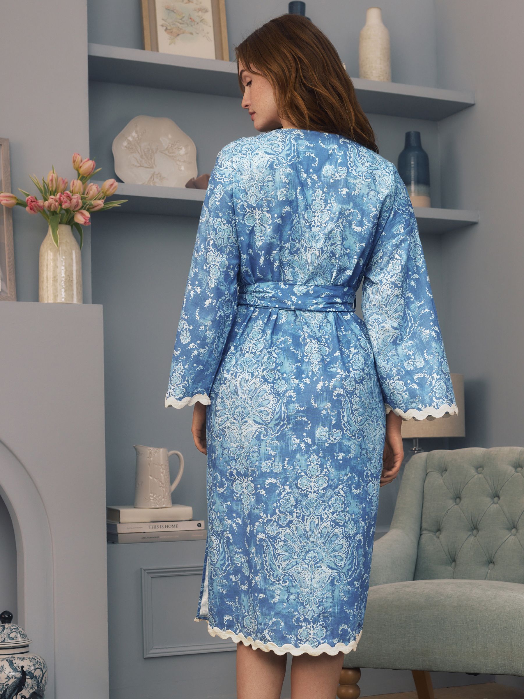 Buy Laura Ashley Blue Maddox Cotton-Linen Scalloped Robe from the Next ...