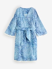 Laura Ashley Blue Maddox Cotton-Linen Scalloped Robe - Image 6 of 8