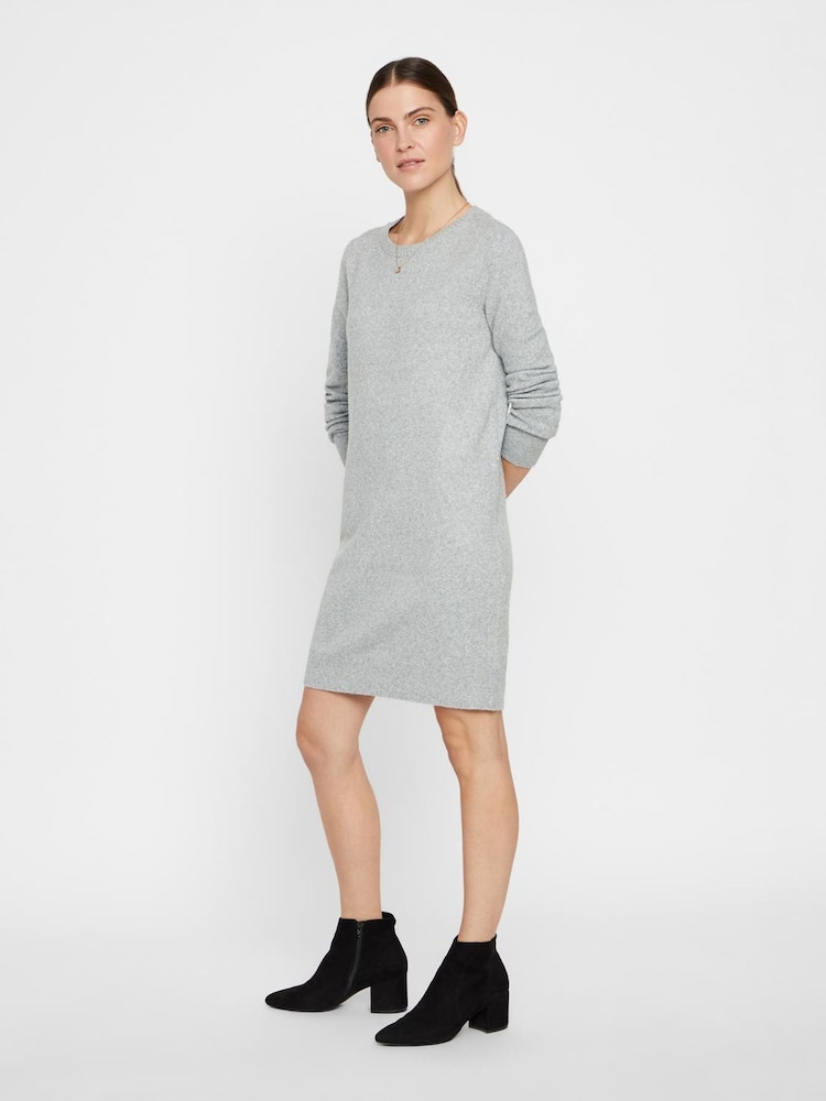 VERO MODA Grey Soft Touch Round Neck Knitted Jumper Dress - Image 1 of 4
