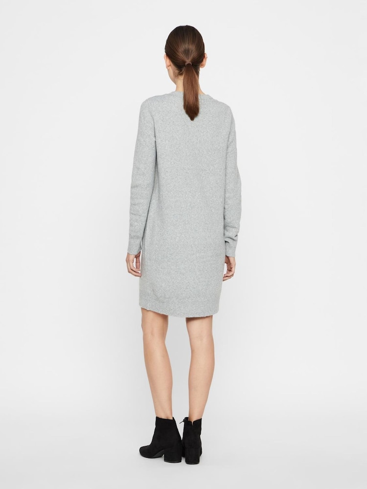 VERO MODA Grey Soft Touch Round Neck Knitted Jumper Dress - Image 2 of 4