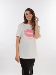 Brands In White Women Boyfriend Fit Gossip Girl Lips 100% Cotton T-Shirt - Image 1 of 3