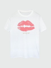 Brands In White Women Boyfriend Fit Gossip Girl Lips 100% Cotton T-Shirt - Image 2 of 3