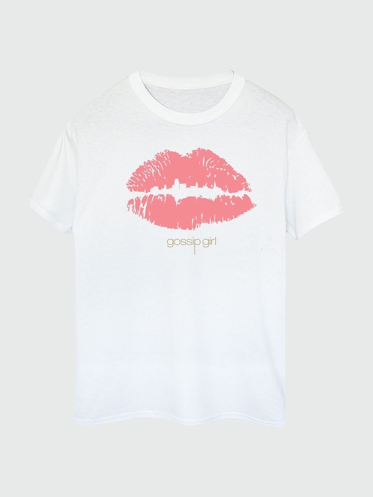 Brands In White Women Boyfriend Fit Gossip Girl Lips 100% Cotton T-Shirt - Image 2 of 3