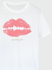 Brands In White Women Boyfriend Fit Gossip Girl Lips 100% Cotton T-Shirt - Image 3 of 3