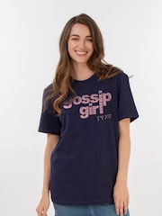 Brands In Blue Womens Boyfriend Fit Gossip Girl Swirl Logo 100% Cotton T-Shirt - Image 1 of 3
