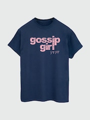 Brands In Blue Womens Boyfriend Fit Gossip Girl Swirl Logo 100% Cotton T-Shirt - Image 2 of 3