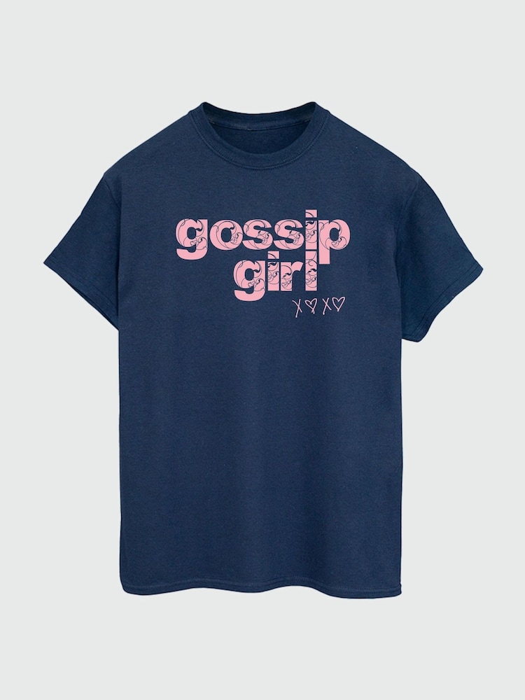 Brands In Blue Womens Boyfriend Fit Gossip Girl Swirl Logo 100% Cotton T-Shirt - Image 2 of 3
