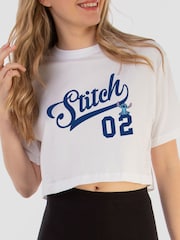 Brands In White Womens Disney Lilo & Stitch Athletic Cropped 100% Cotton T-Shirt - Image 2 of 2