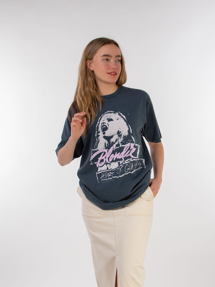Supacult Grey Blondie Heart Of Glass Women Stone Black Washed Music T-Shirt - Image 1 of 3