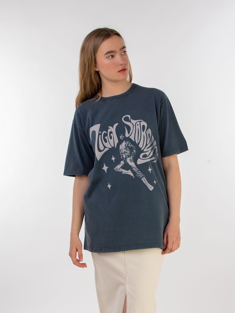 Supacult Grey David Bowie Ziggy Pose Women Stone Black Washed Music T-Shirt - Image 1 of 3