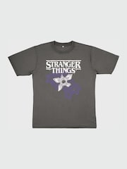 Supacult Grey Women Netflix Stranger Things Flower Logo Washed T-Shirt - Image 2 of 3