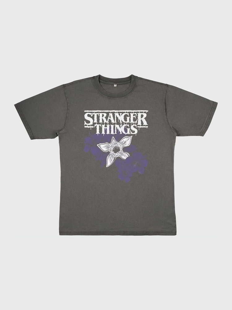Supacult Grey Women Netflix Stranger Things Flower Logo Washed T-Shirt - Image 2 of 3