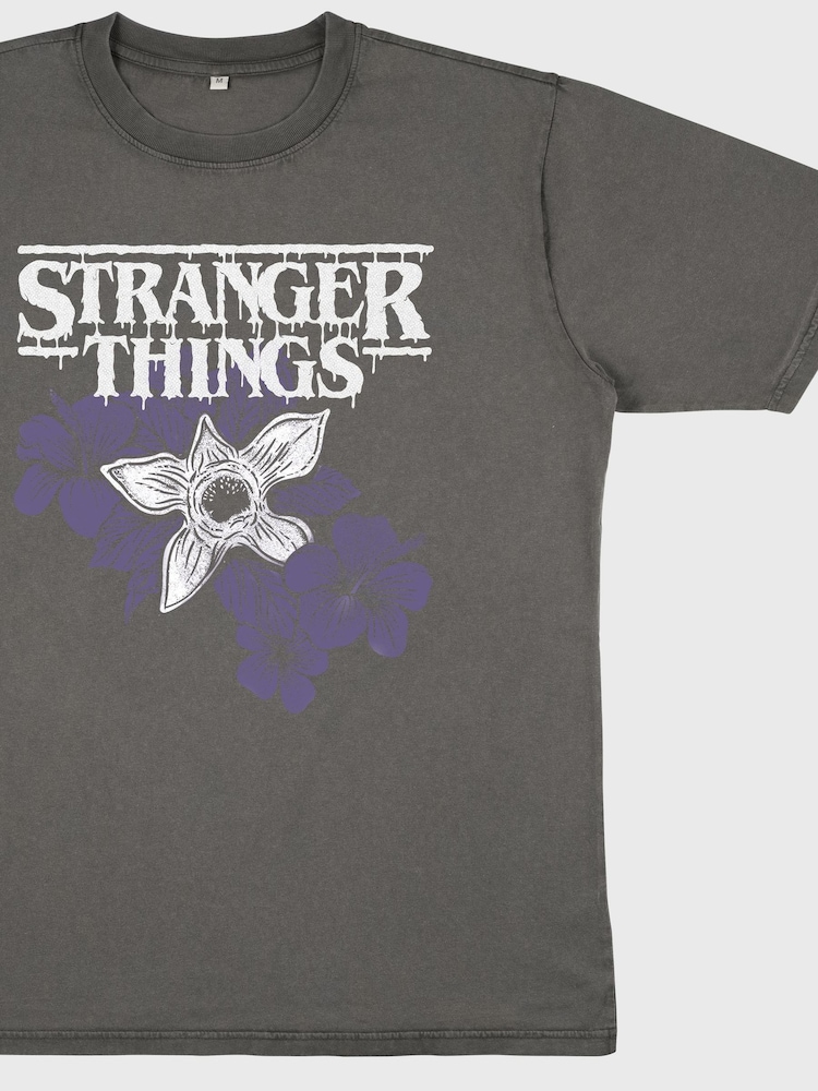 Supacult Grey Women Netflix Stranger Things Flower Logo Washed T-Shirt - Image 3 of 3