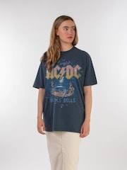 Supacult Grey ACDC Hells Bells Women Stone Black Washed Music T-Shirt - Image 1 of 3