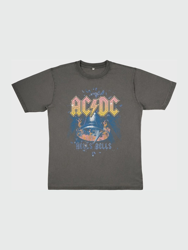 Supacult Grey ACDC Hells Bells Women Stone Black Washed Music T-Shirt - Image 2 of 3