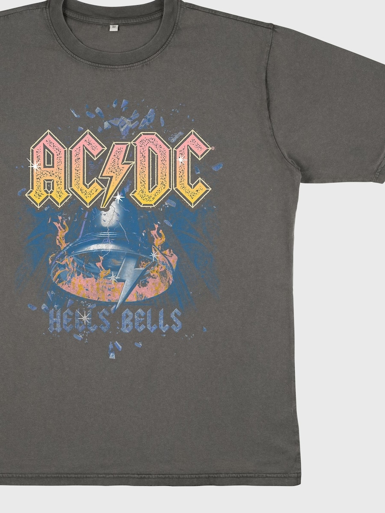 Supacult Grey ACDC Hells Bells Women Stone Black Washed Music T-Shirt - Image 3 of 3
