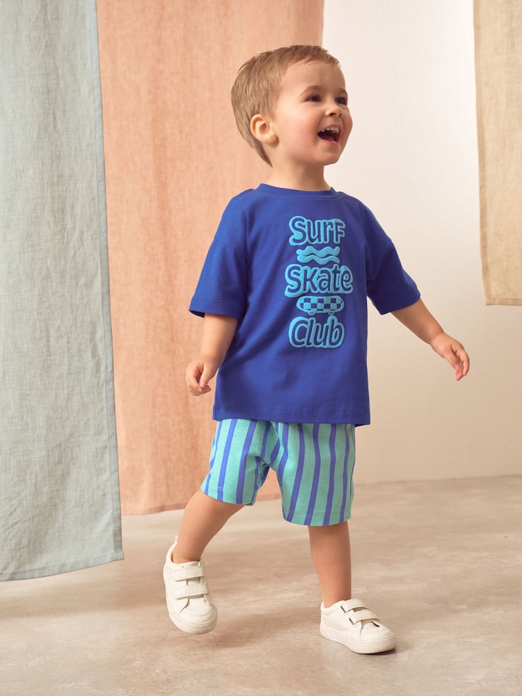 Turquoise Blue Patterned Singles Shorts (3mths-7yrs) - Image 3 of 6