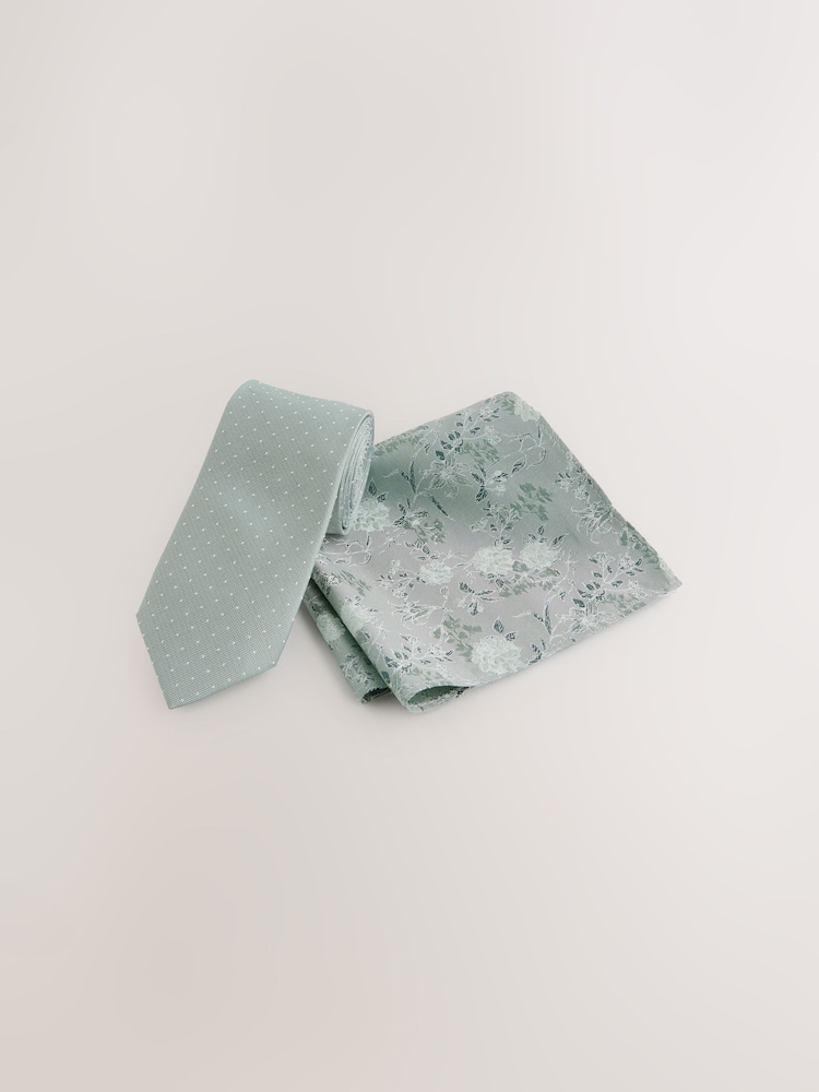 Green 100% Silk Tie and Pocket Square Set - Image 1 of 4