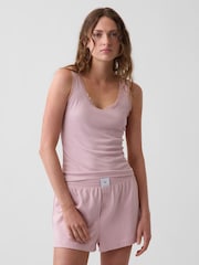 Gap Pink Mini Rib Lace-Trim Pyjamas Vest - Image 1 of 4
