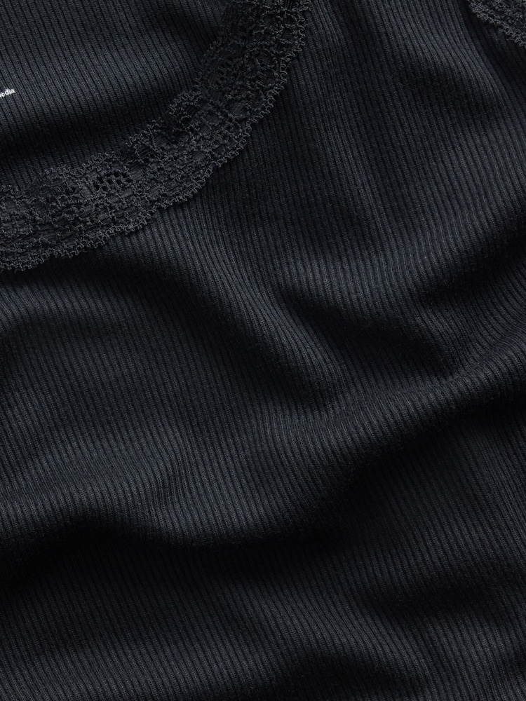 Gap Black Mini Rib Lace-Trim Pyjamas Vest - Image 4 of 4 Gap Black Mini Rib Lace-Trim Pyjamas Vest - Image 4 of 4