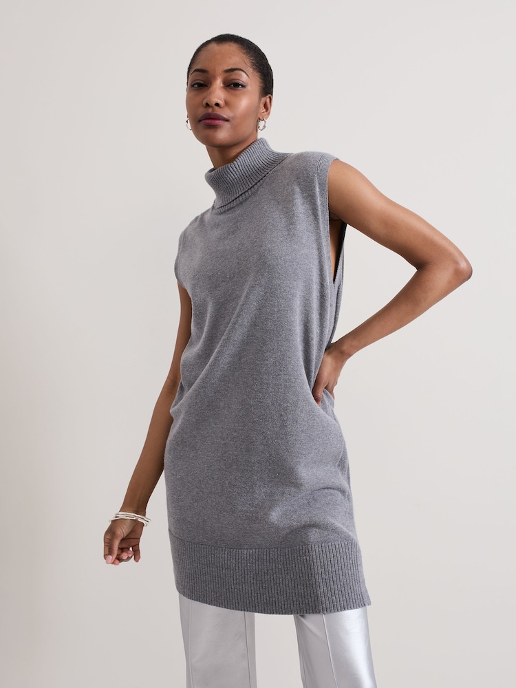 Phase Eight Grey Mila Sleeveless Tabard Jumper Dress - Image 1 of 7