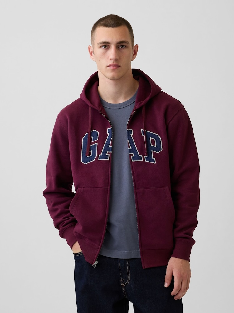 Gap Burgundy Red/Blue Vintage Soft Arch Logo Zip Hoodie - Image 1 of 4 Gap Burgundy Red/Blue Vintage Soft Arch Logo Zip Hoodie - Image 1 of 4