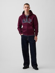 Gap Burgundy Red/Blue Vintage Soft Arch Logo Zip Hoodie - Image 3 of 4