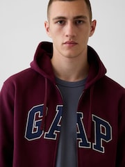 Gap Burgundy Red/Blue Vintage Soft Arch Logo Zip Hoodie - Image 4 of 4