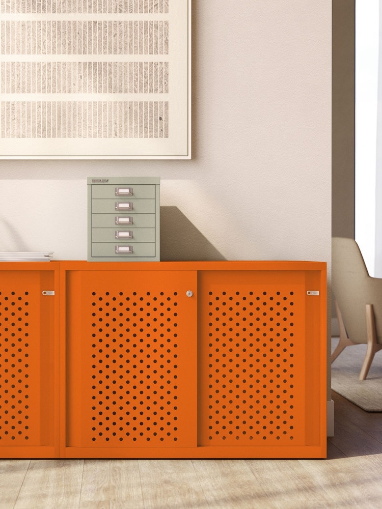 Bisley Orange Glide Cabinet with Sliding Door Medium Wide - Image 1 of 3
