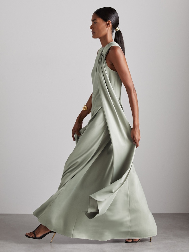Reiss Green Quincy Atelier Draped-Satin Occasion Dress - Image 1 of 8