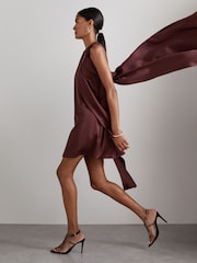 Reiss Burgundy Quinn Atelier Satin Draped-Sash Mini Dress - Image 3 of 6