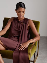 Reiss Burgundy Quinn Atelier Satin Draped-Sash Mini Dress - Image 4 of 6