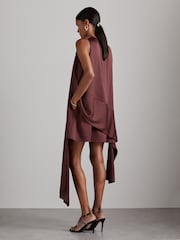 Reiss Burgundy Quinn Atelier Satin Draped-Sash Mini Dress - Image 5 of 6