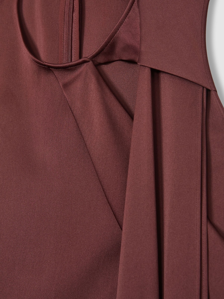 Reiss Burgundy Quinn Atelier Satin Draped-Sash Mini Dress - Image 6 of 6