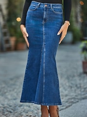 Sosandar Blue Petite Fishtail Denim Maxi Skirt - Image 2 of 5