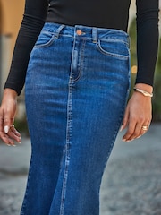 Sosandar Blue Petite Fishtail Denim Maxi Skirt - Image 5 of 5